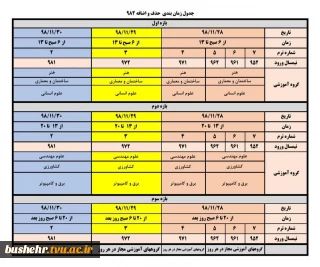 جدول زمان بندی حذف و اضافه نیمسال 982