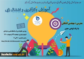 حوزه معاونت آموزش، پژوهش و فناوری دانشکده فنی و حرفه ای دختران بوشهر برگزار می کنند
وبینار آموزش، کارآفرینی و اشتغال زایی